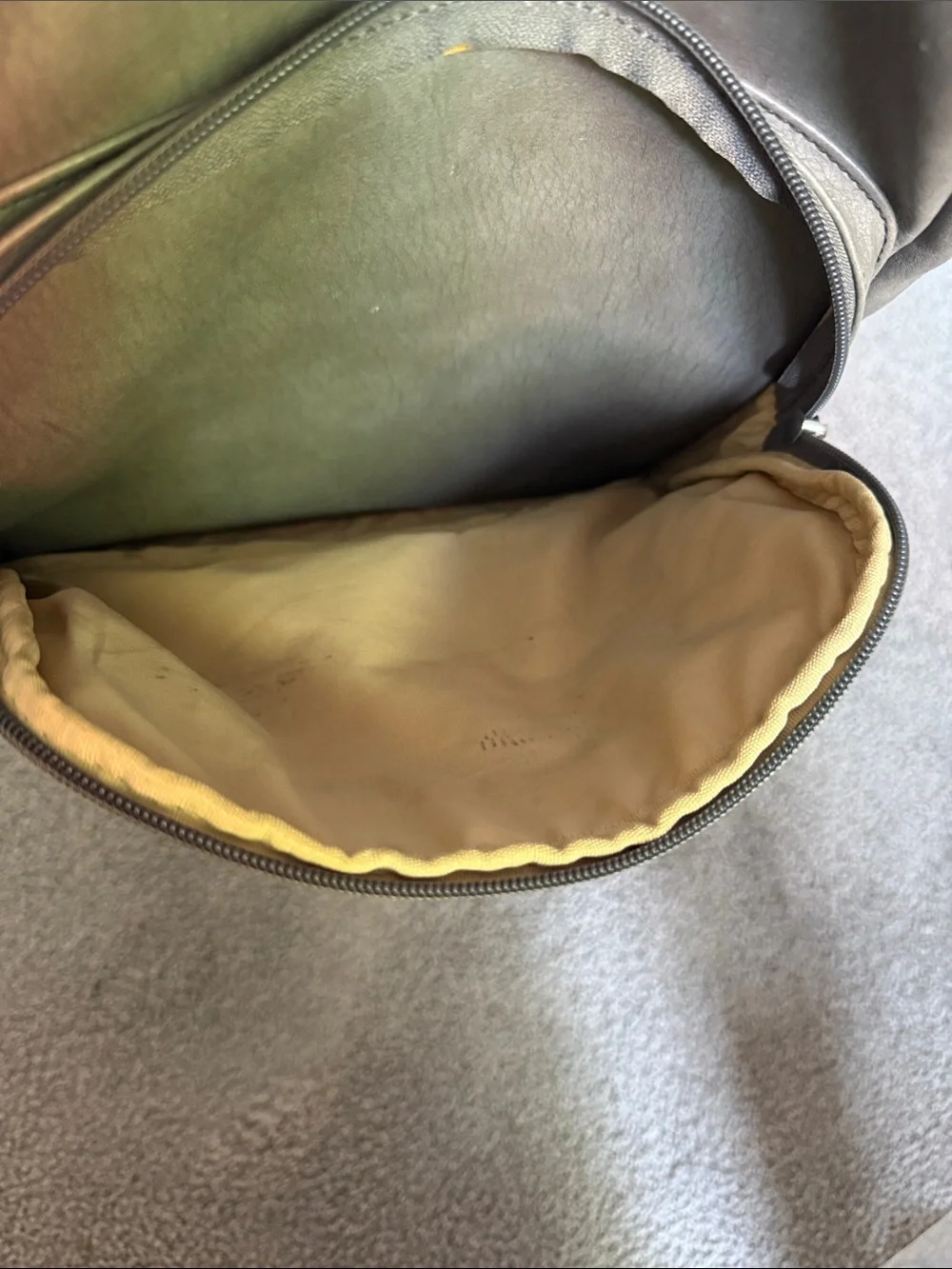 Nicole Miller Gray Faux Leather Backpack Bag. Adjustable Straps. 12”x12”x4”.
